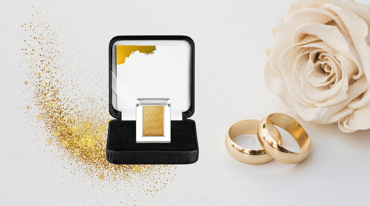 Goldbarren im Etui zur goldenen Hochzeit