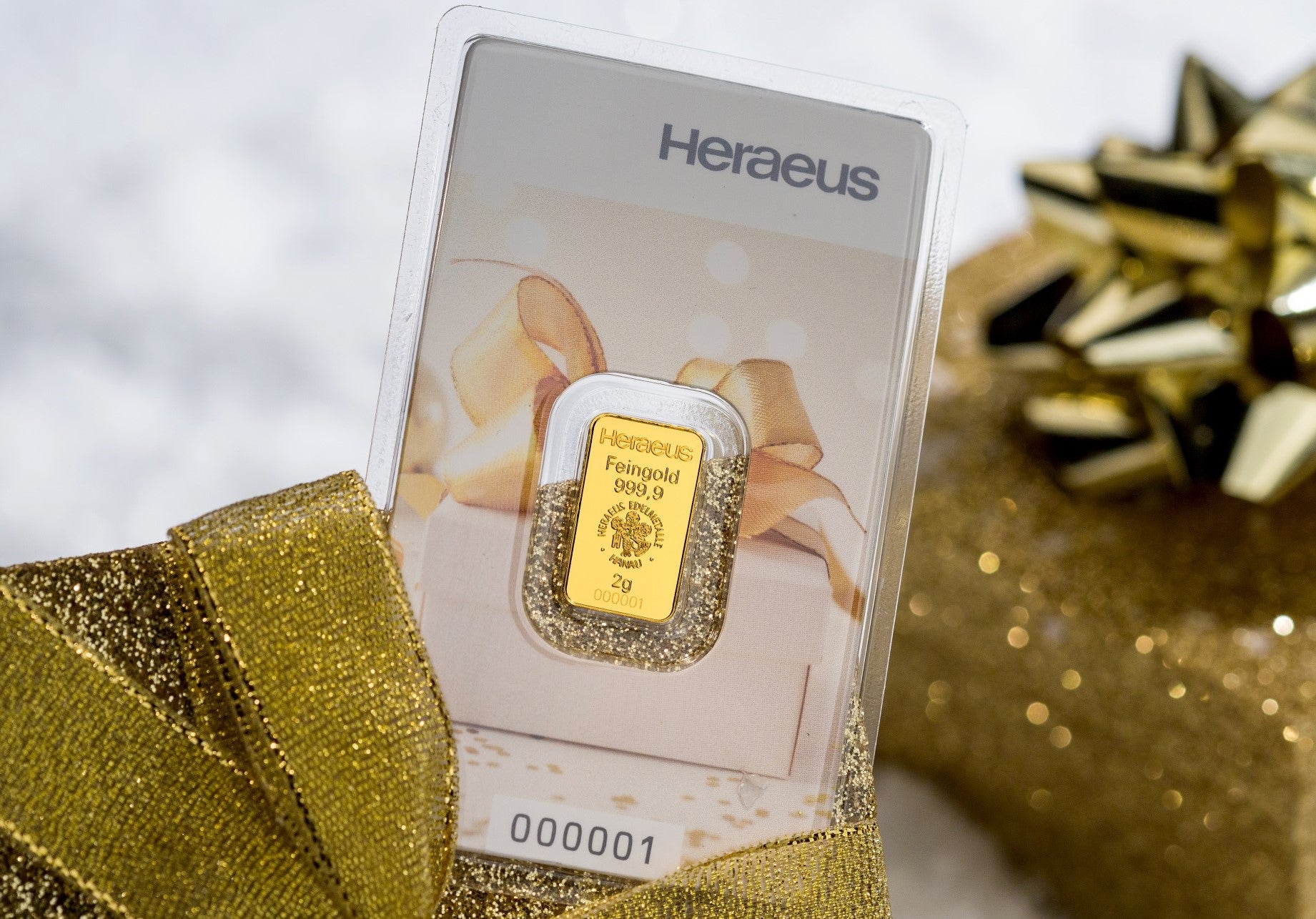 Heraeus Goldbarren 2 Gramm Geschenkmotiv