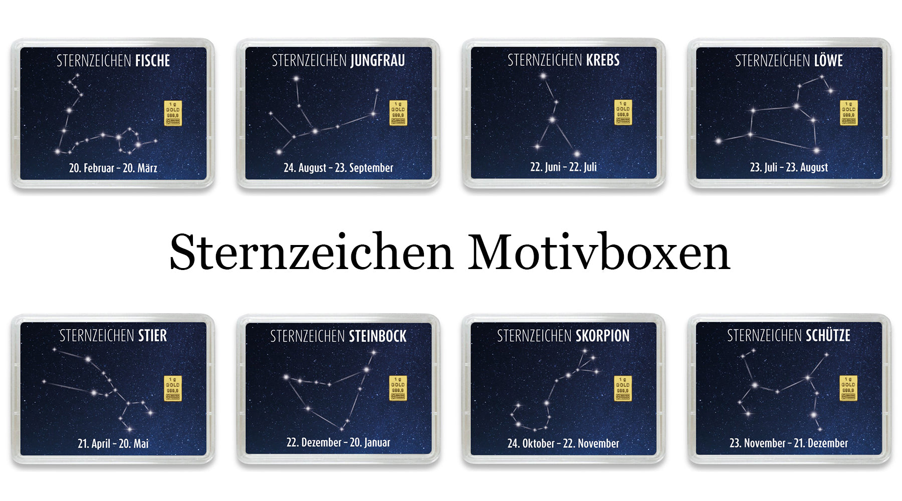 Goldbarren mit Sternzeichenmotiven als Geschenk