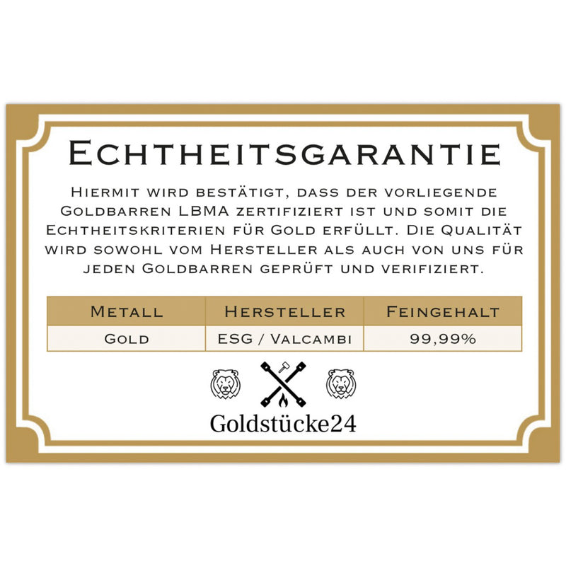 Goldbarren im edlen Echtholz-Etui / Grußkarte mit Wunschtext