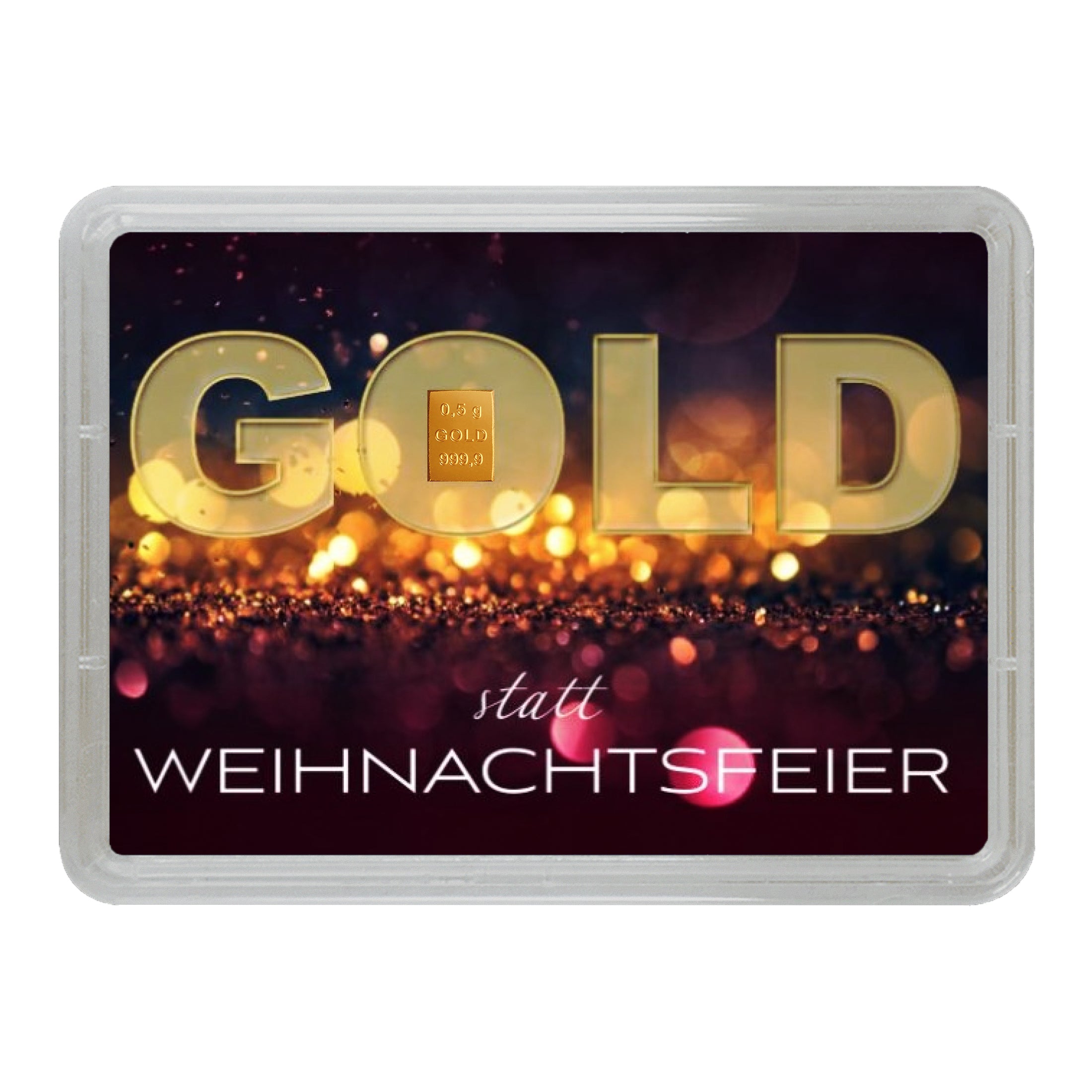 Goldbarren in Geschenk-Motivbox "Gold statt Weihnachtsfeier"