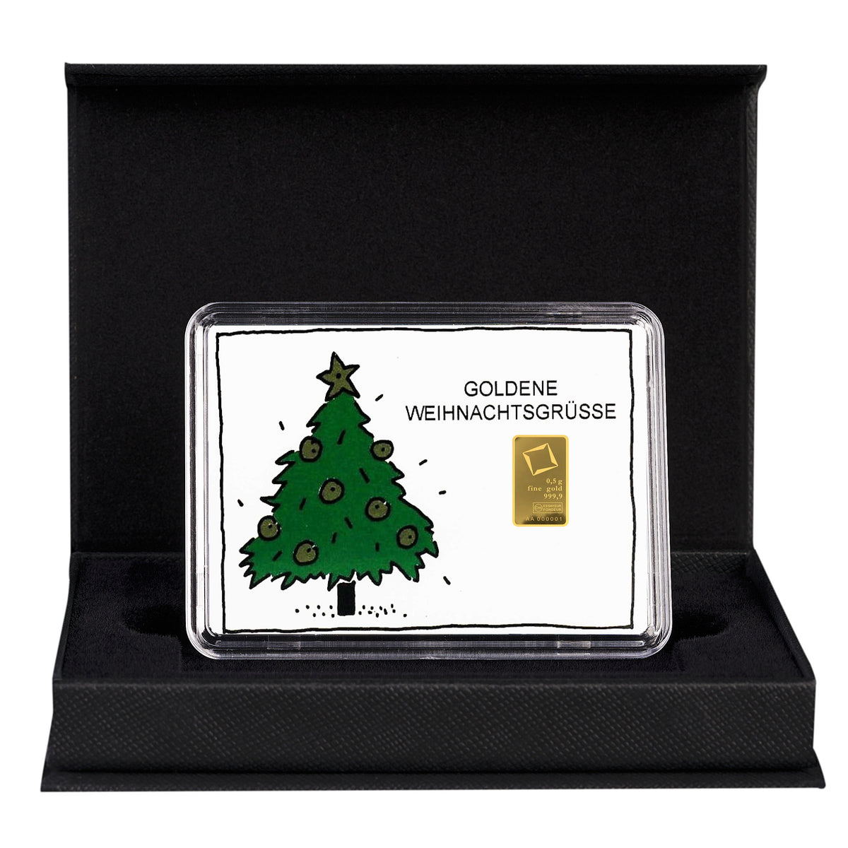 Goldgeschenk mit echtem Goldbarren "Goldene Weihnachtsgrüsse"