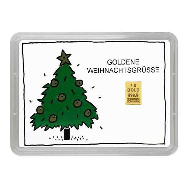 Goldbarren 1g in Geschenk-Motivbox "Goldene Weihnachtsgrüsse"
