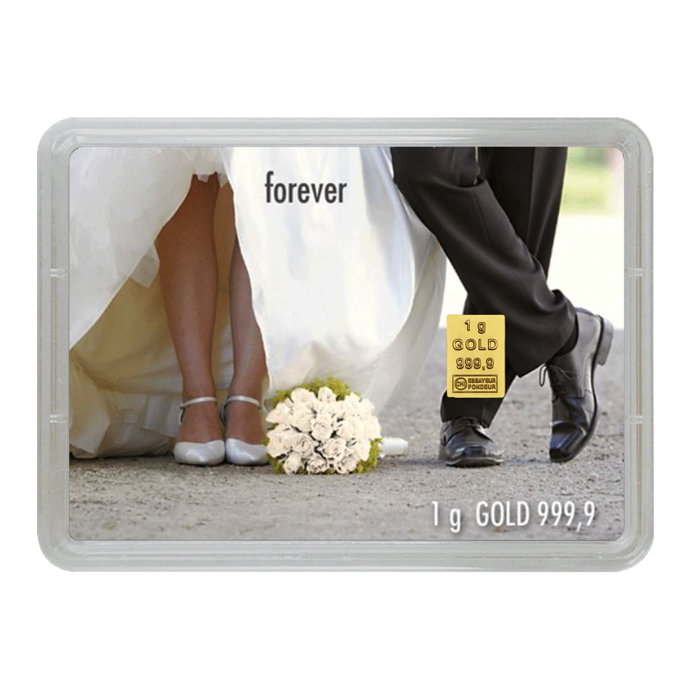 Goldbarren 1g mit Flip-Motivbox "Hochzeit" forever