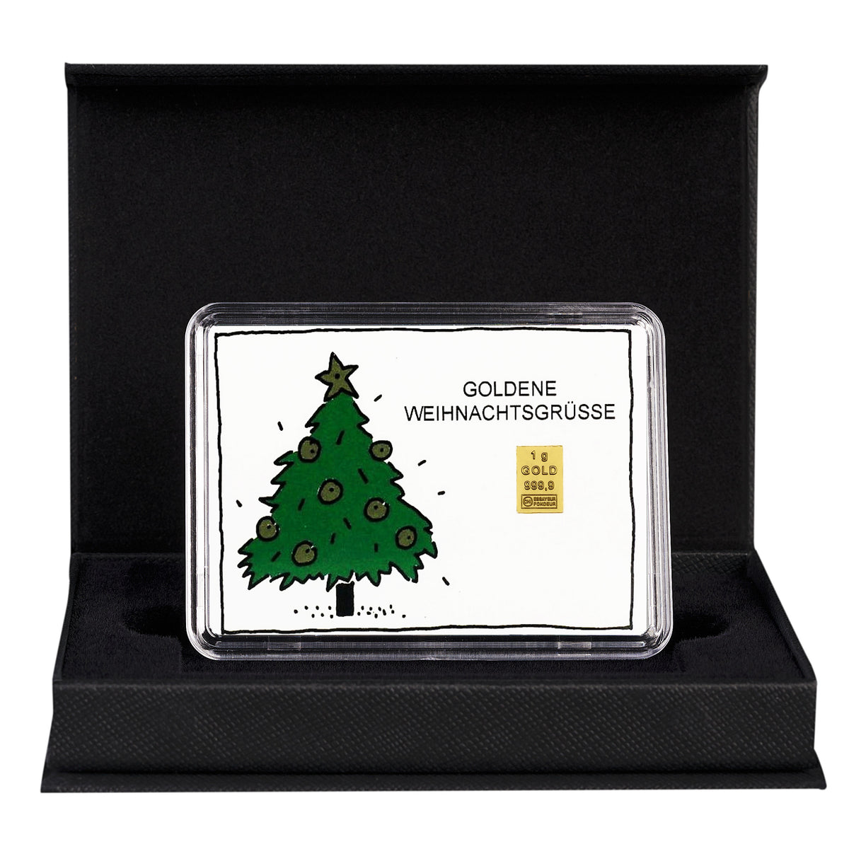 Goldene Weihnachtsgrüsse mit 1g Goldbarren verschenken