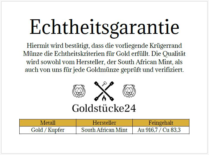 South African Mint Echtheitsgarantie Goldstücke24