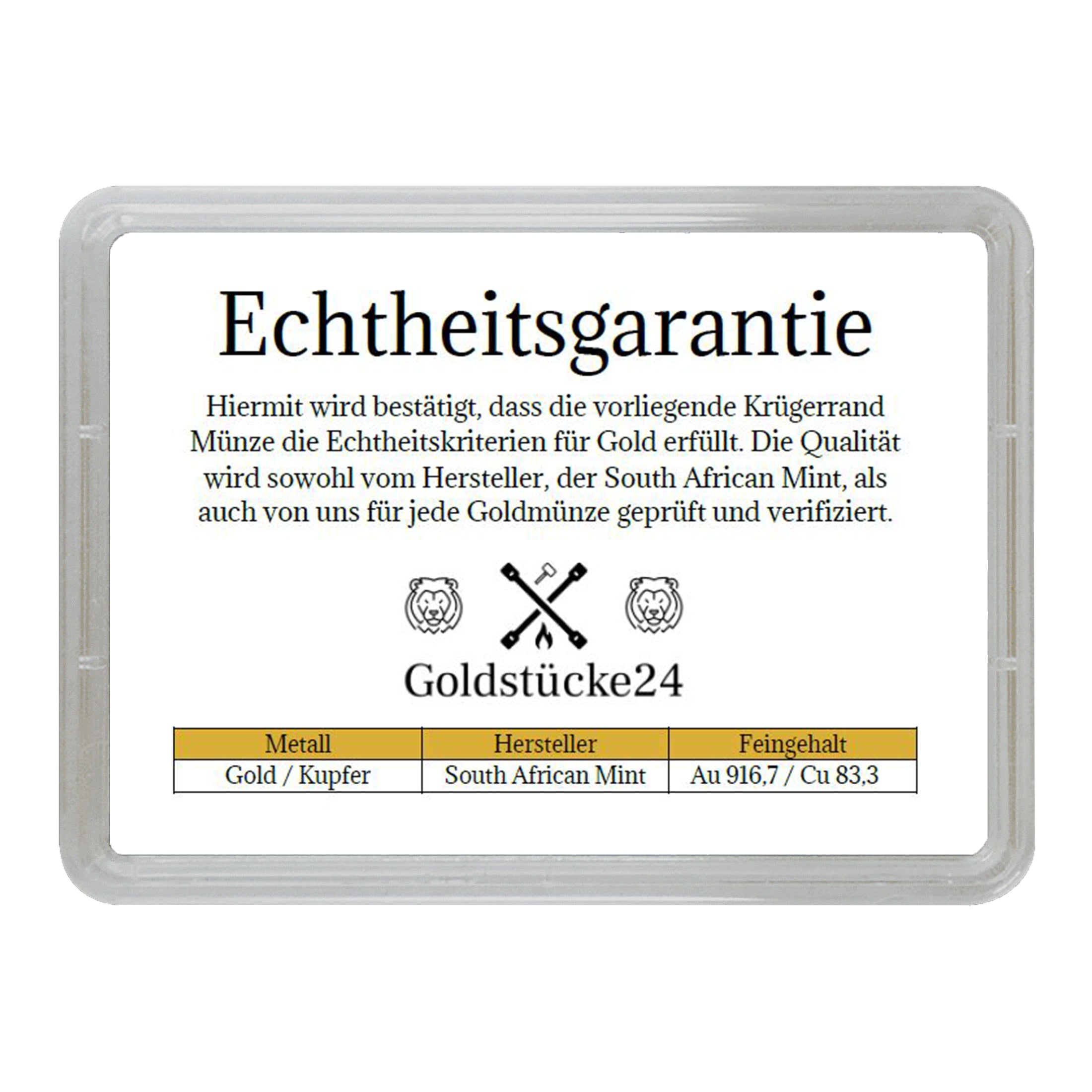 Goldstücke24 Echtheitsgarantie Krügerrand Goldmünze