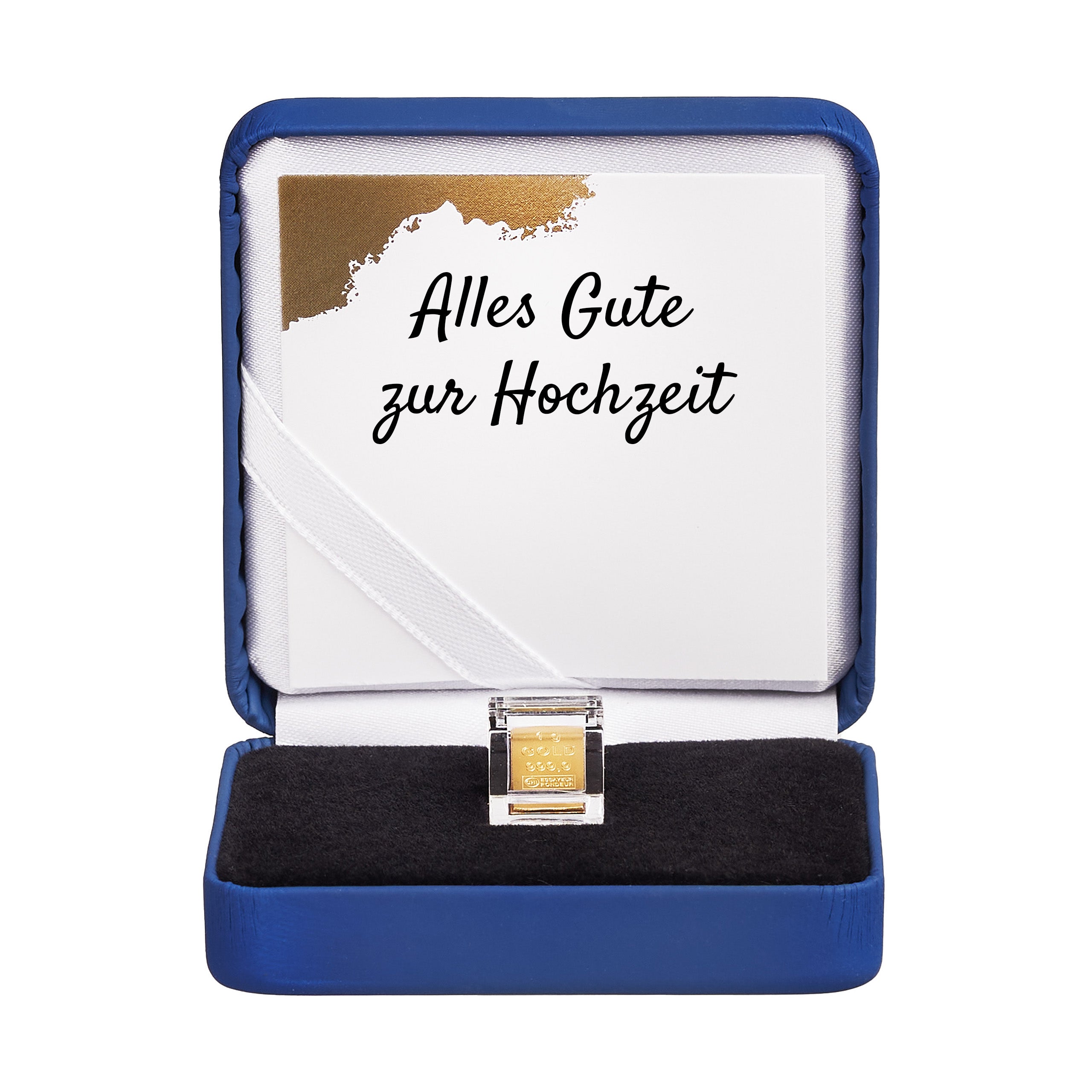 Goldbarren 1g in hochwertiger Kapsel inkl. Etui und Grußkarte nach Wahl (blau)