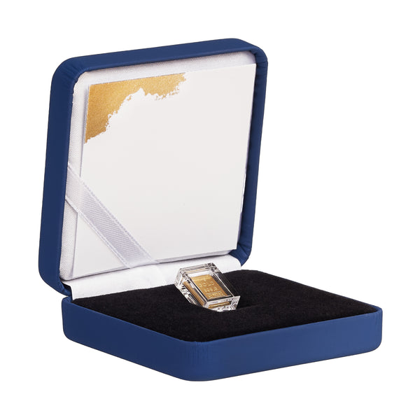 Goldbarren 1g in hochwertiger Kapsel inkl. Etui und Grußkarte nach Wahl (blau)
