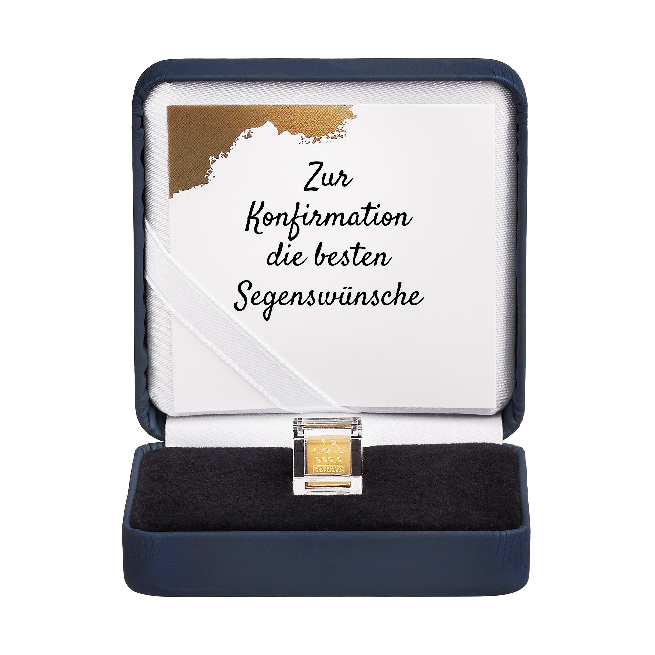 Goldbarren 1g in hochwertiger Kapsel inkl. Etui und Grußkarte nach Wahl (dunkelblau)