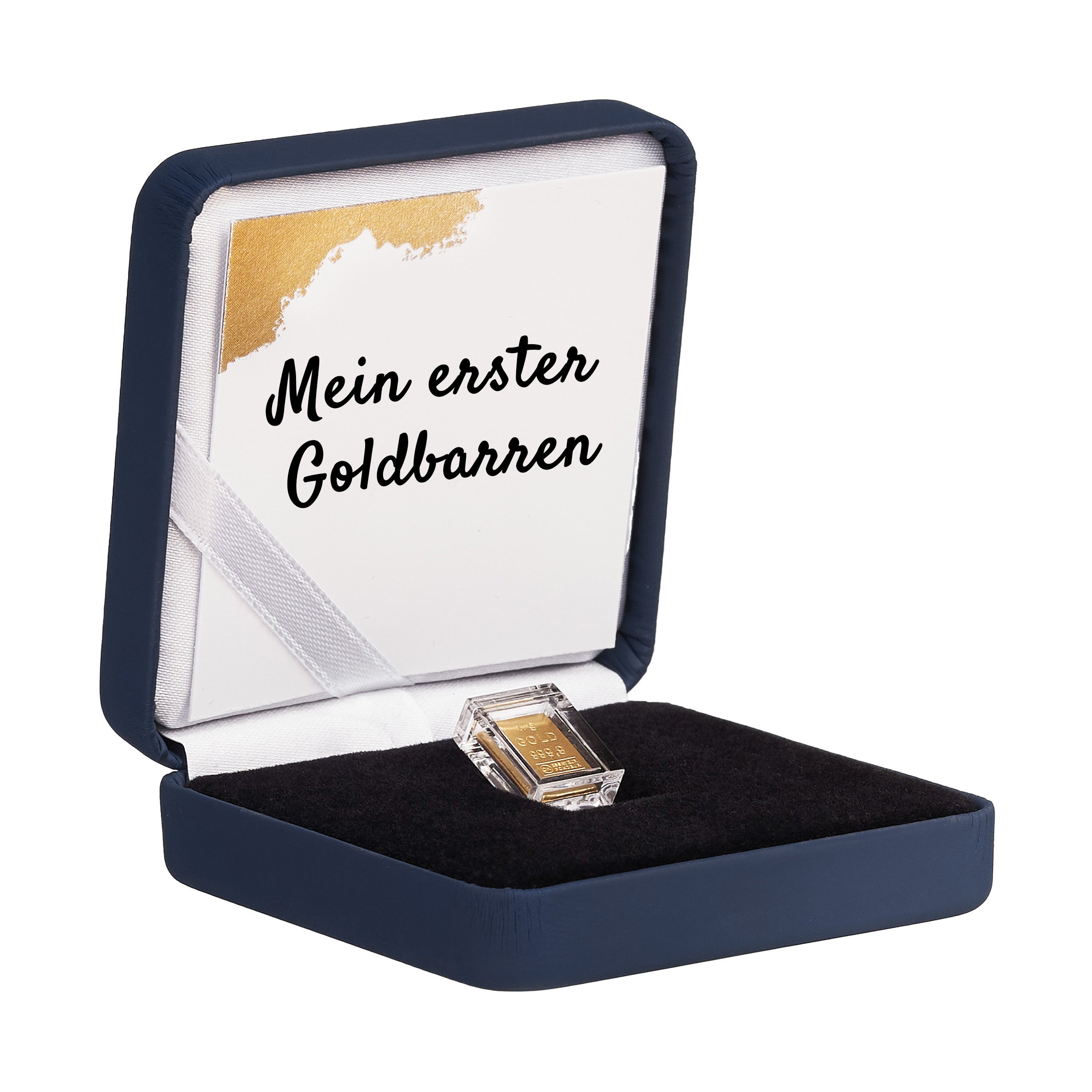 Goldbarren 1g in hochwertiger Kapsel inkl. Etui und Grußkarte nach Wahl (dunkelblau)