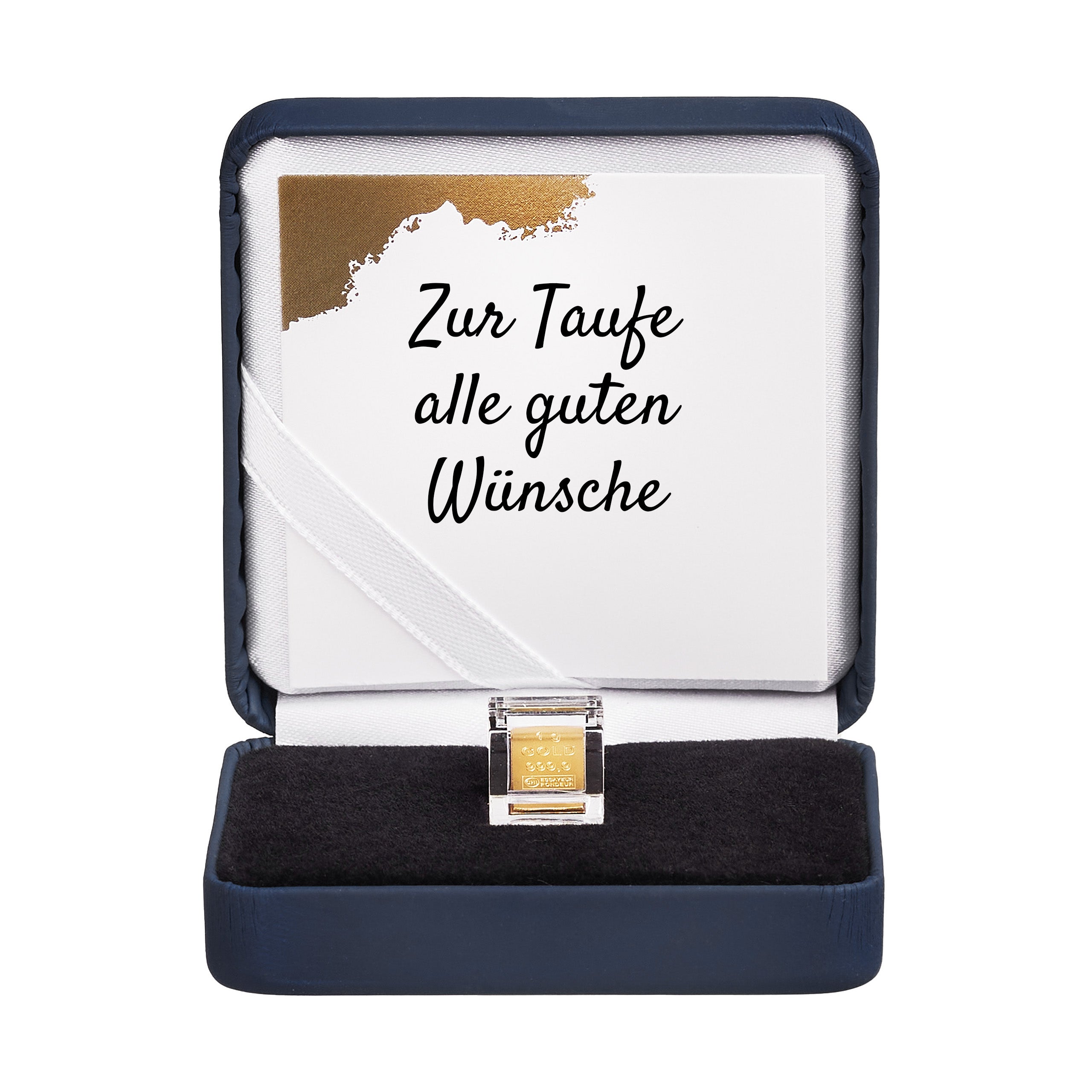 Goldbarren 1g in hochwertiger Kapsel inkl. Etui und Grußkarte nach Wahl (dunkelblau)
