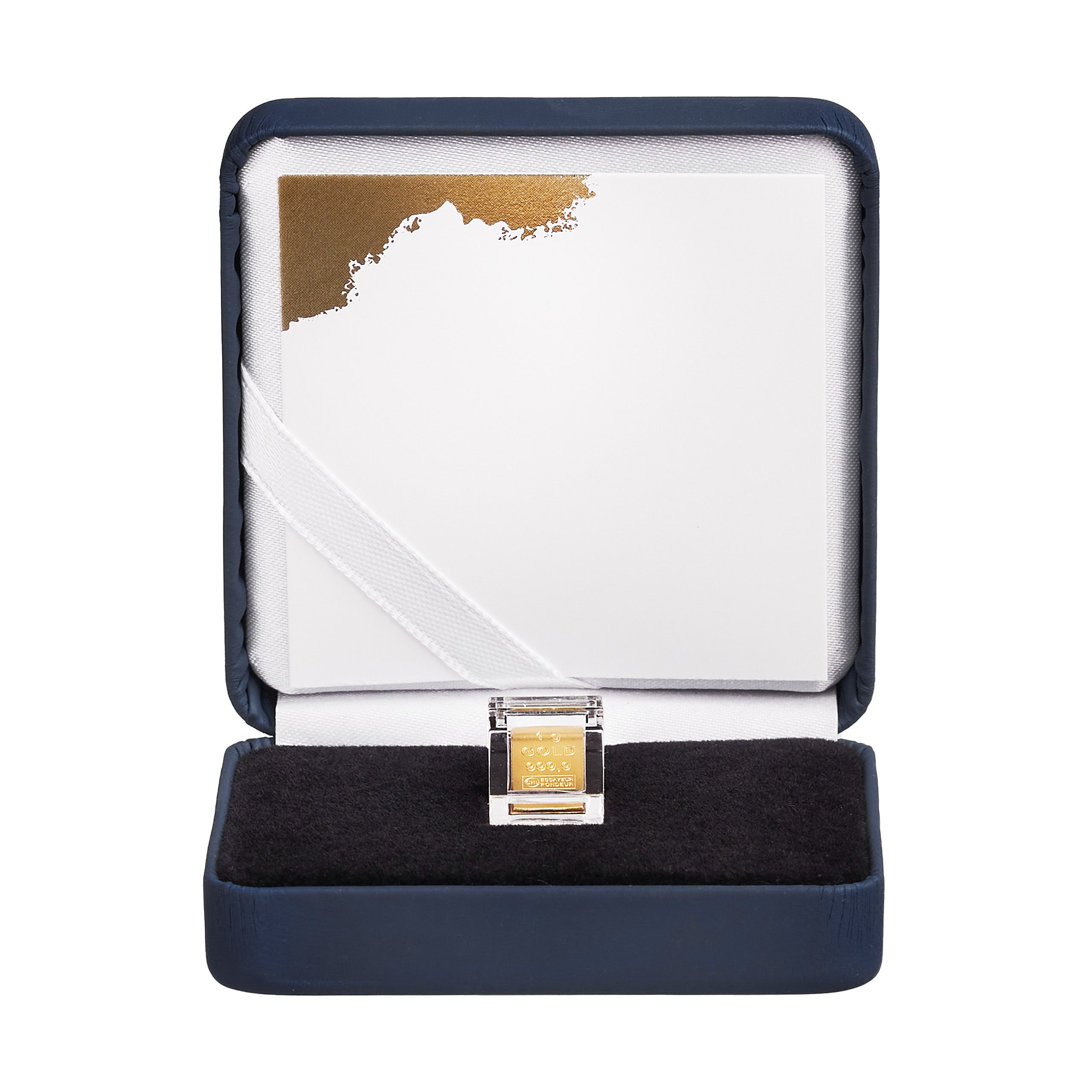 Goldbarren 1g in hochwertiger Kapsel inkl. Etui und Grußkarte nach Wahl (dunkelblau)