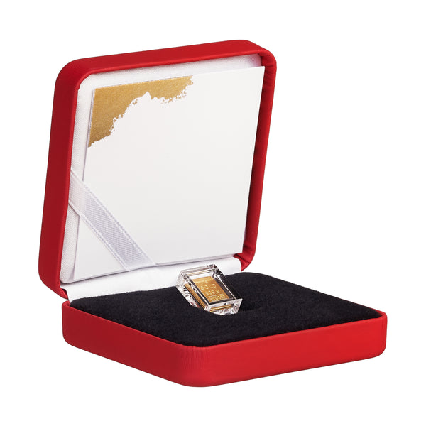 Goldbarren 1g in hochwertiger Kapsel inkl. Etui und Grußkarte nach Wahl (rot)
