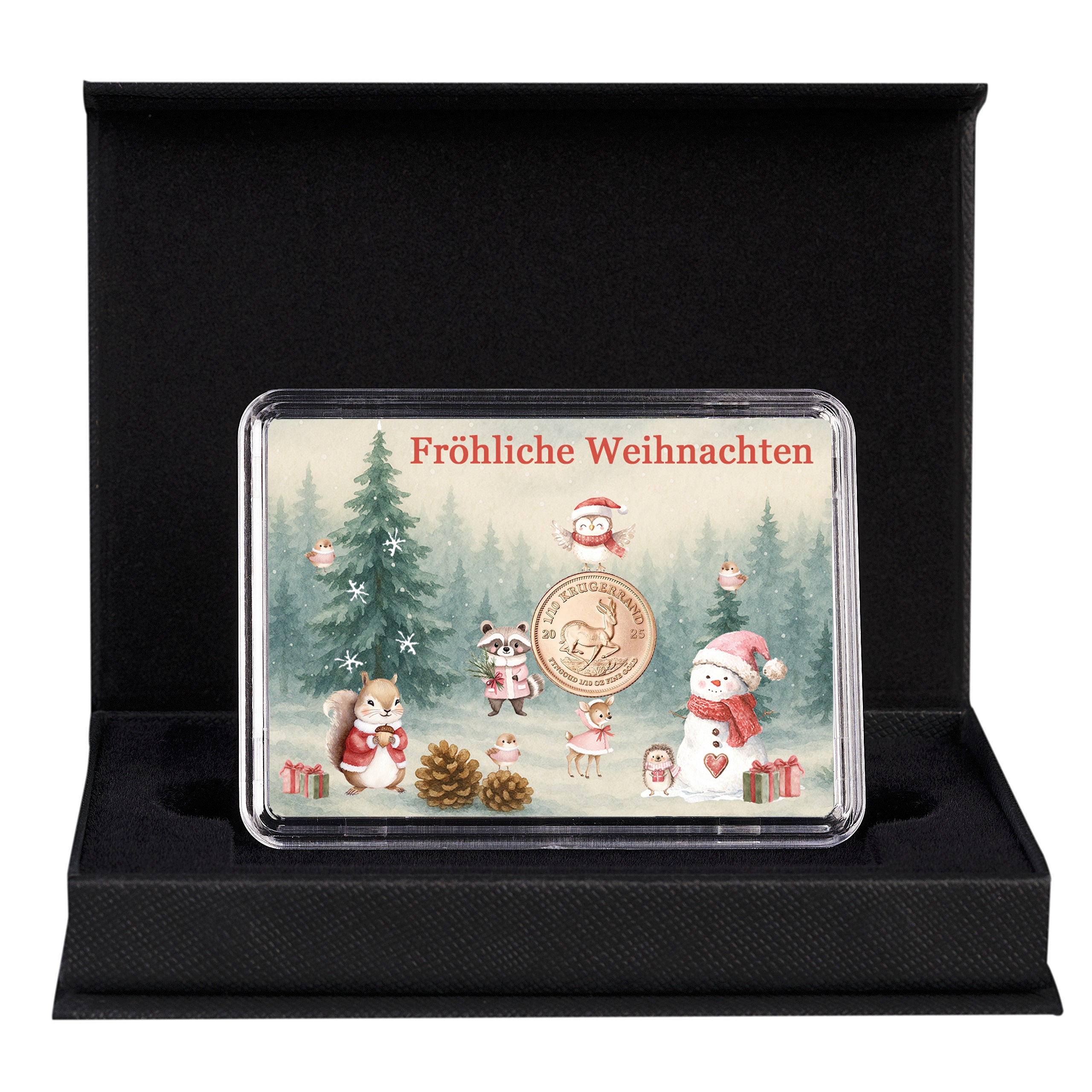 Weihnachtsgeschenk – Motivbox „Fröhliche Weihnachten“ mit 1/10 oz Krügerrand in Geschenkbox