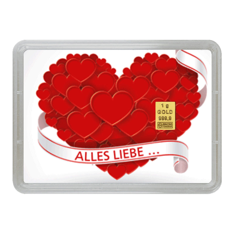 Goldbarren mit Flip-Motivbox "Alles Liebe"