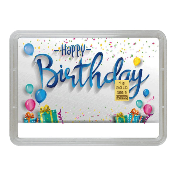 Goldbarren mit Flip-Motivbox "Happy Birthday zum Geburtstag"