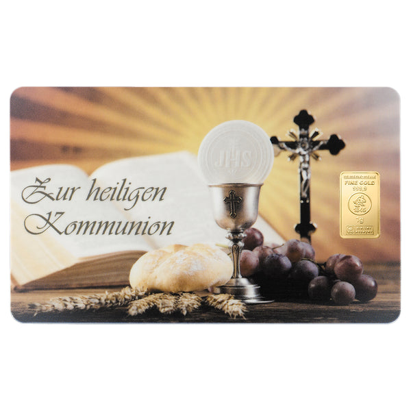 Goldbarren 1g auf hochwertiger Motivkarte "Zur heiligen Kommunion"