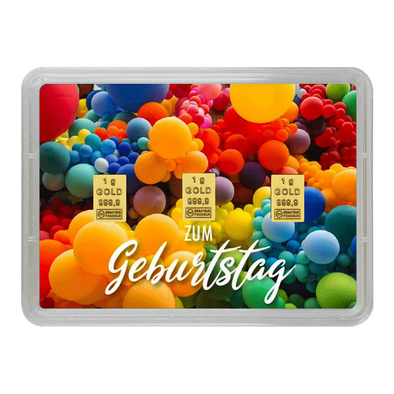 Goldbarren mit Flip-Motivbox "Happy Birthday zum Geburtstag"