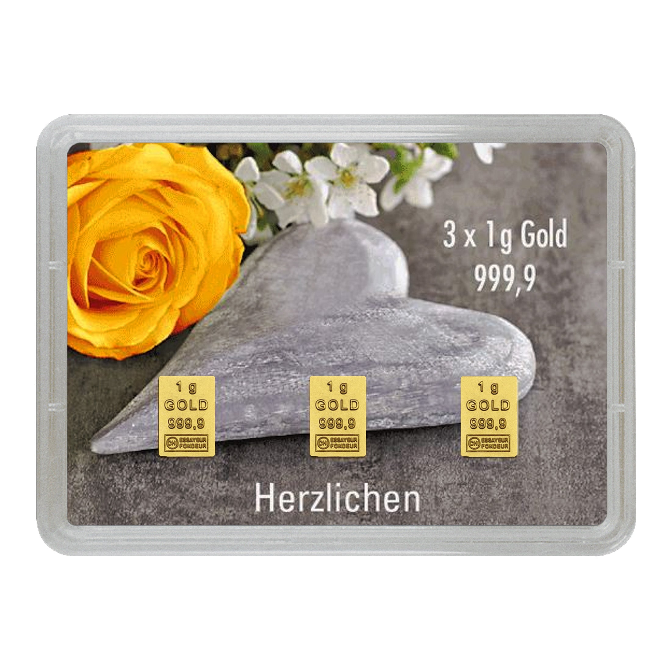 Goldbarren mit Flip-Motivbox "Herzlichen Glückwunsch zur Hochzeit"