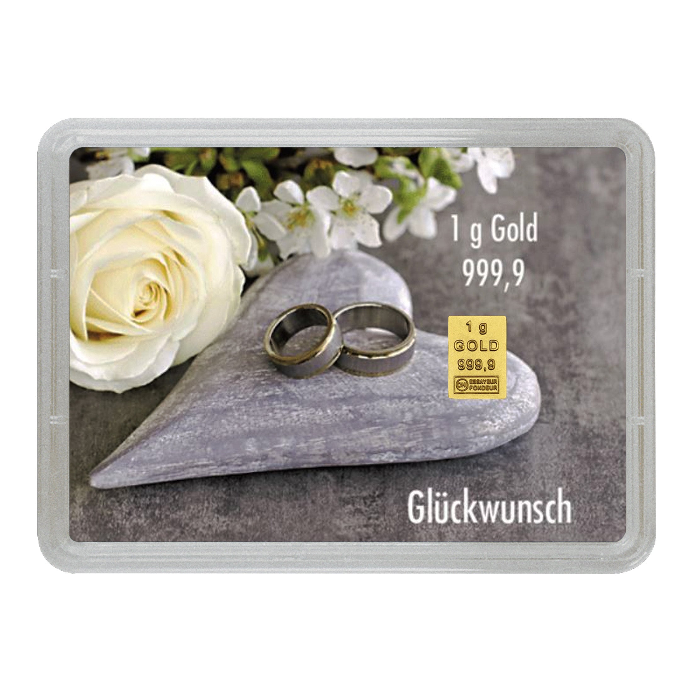 Goldbarren mit Flip-Motivbox "Herzlichen Glückwunsch zur Hochzeit"