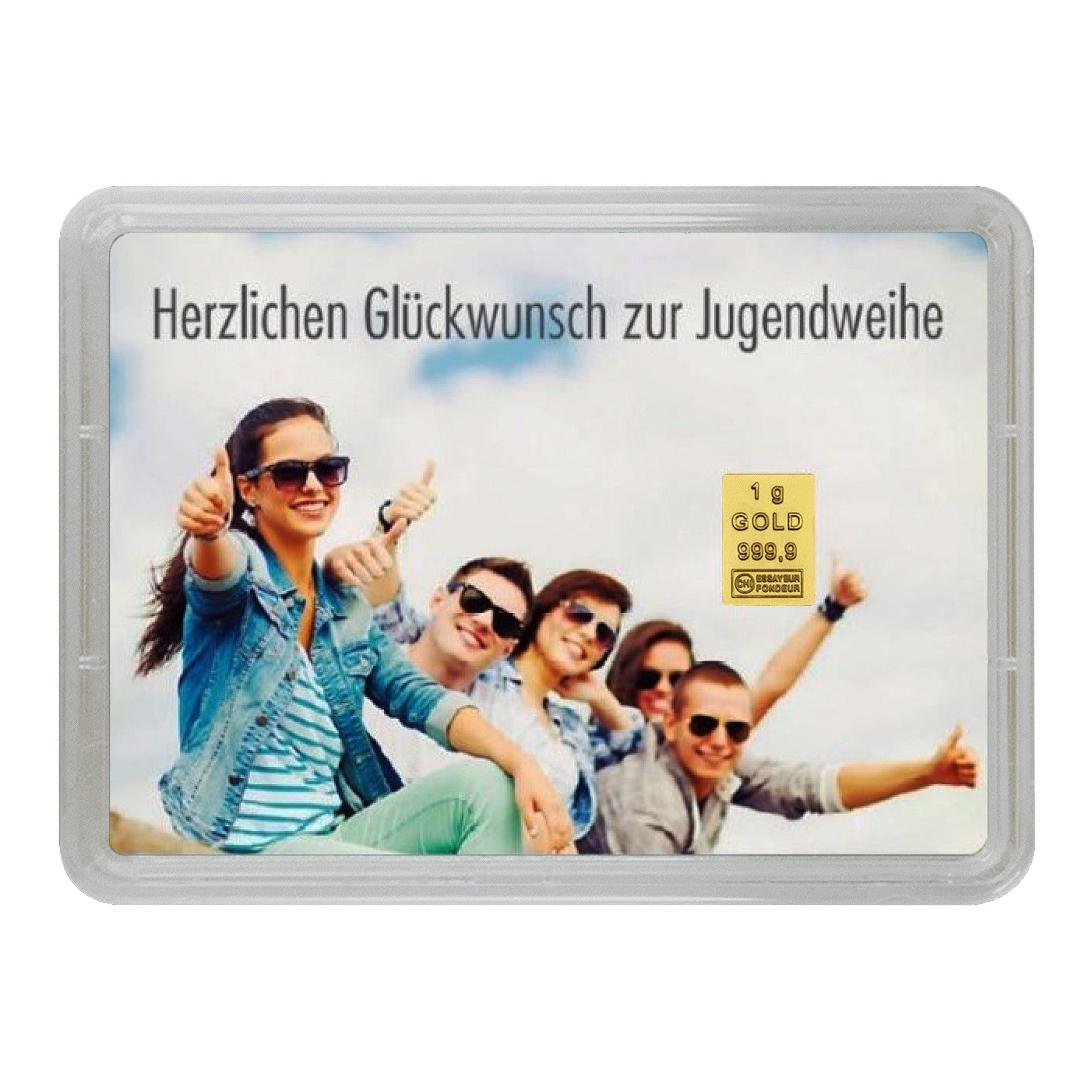 Goldbarren 1g in Geschenk-Motivbox "Jugendweihe"