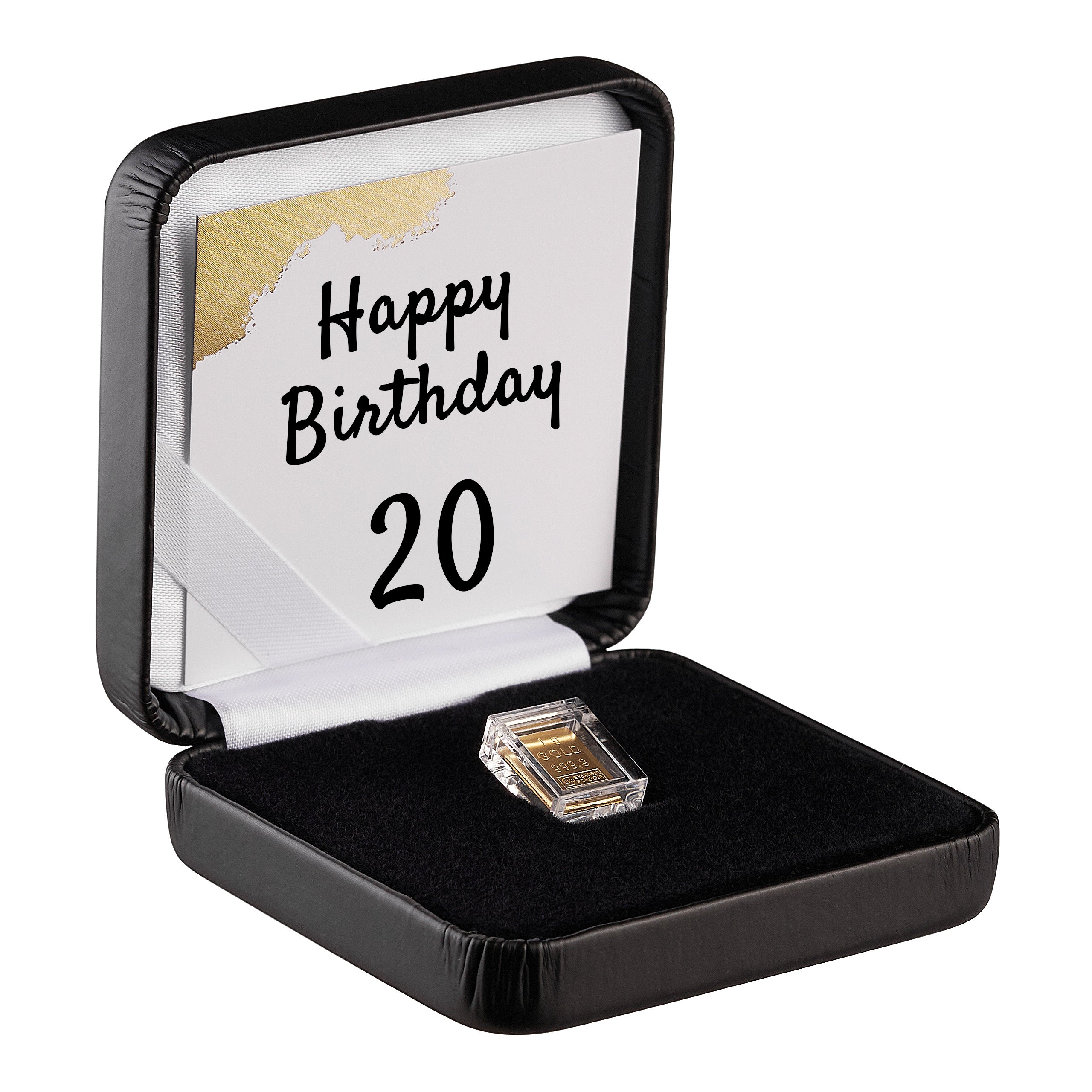 Goldbarren im schwarzen Etui Happy Birthday zum 20.
