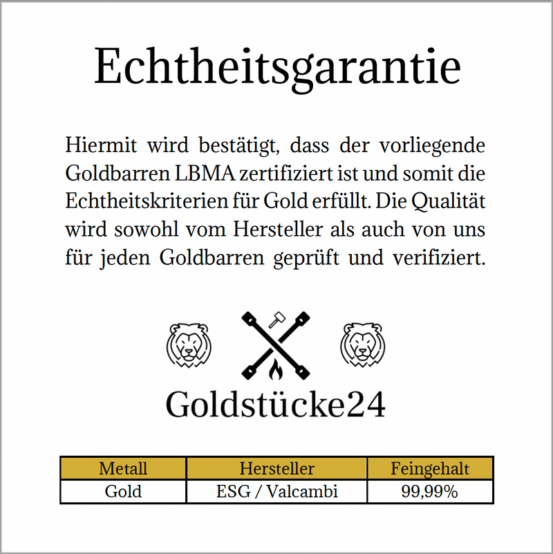 Goldbarren 1g in hochwertiger Kapsel inkl. Etui und Grußkarte nach Wahl (weiß)