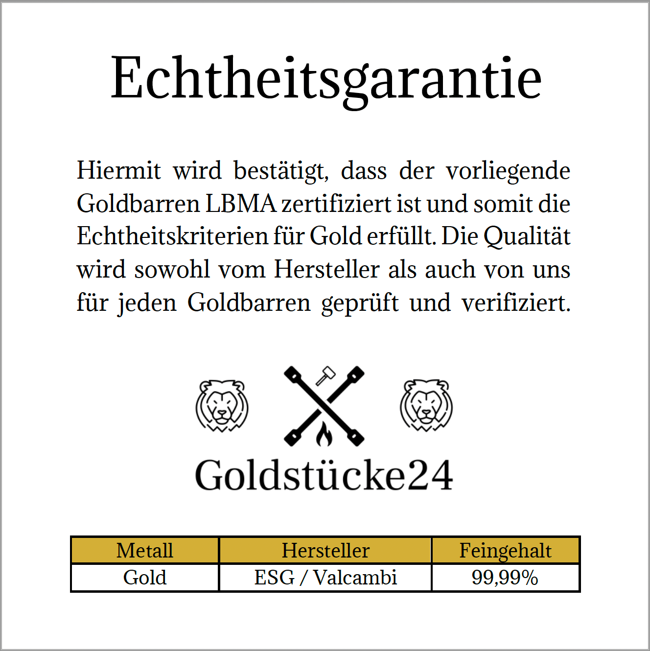 Echtheitsgarantie von Goldstücke24