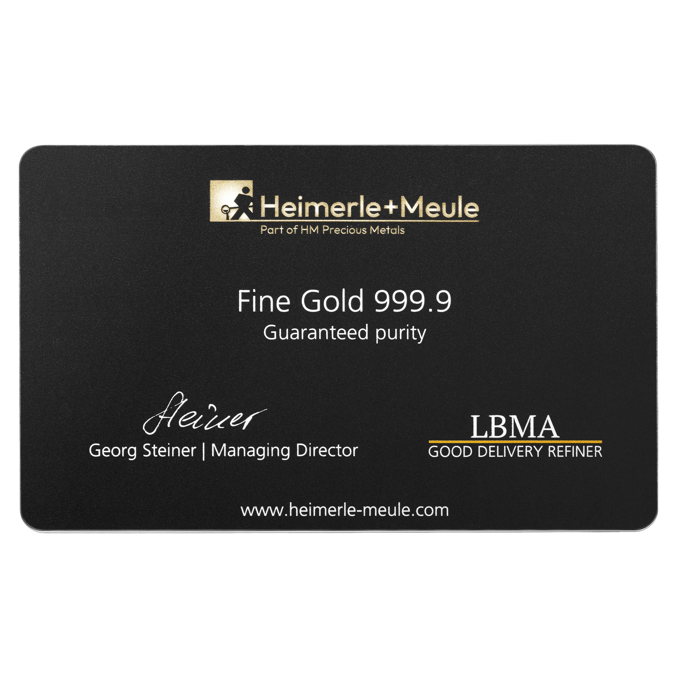 Goldbarren Secain Card 1/200 oz - 0,15g Motivkarte Heimerle und Meule Rückseite