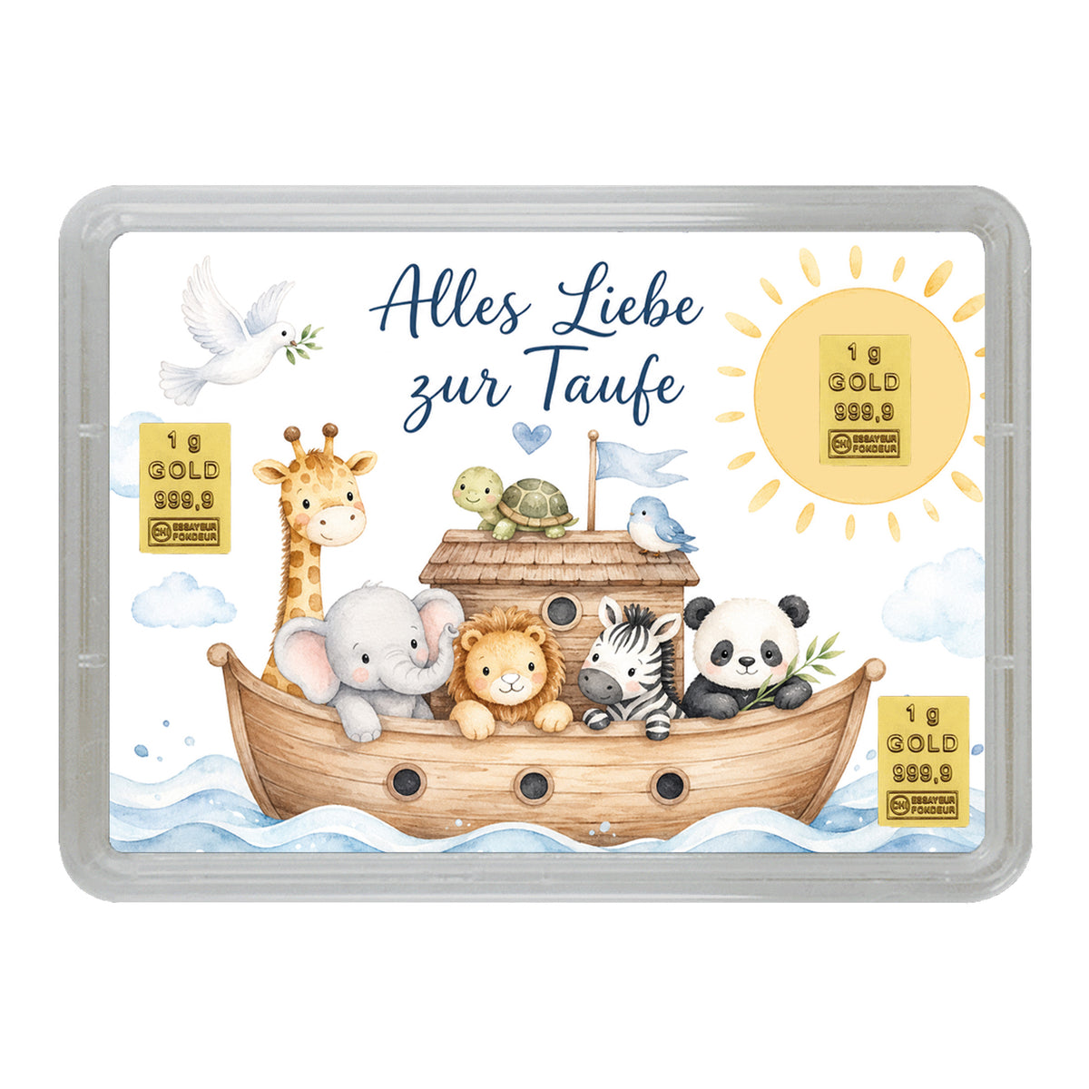 3 Gramm Gold zur Taufe verschenken - Arche Noah - Tiermotive