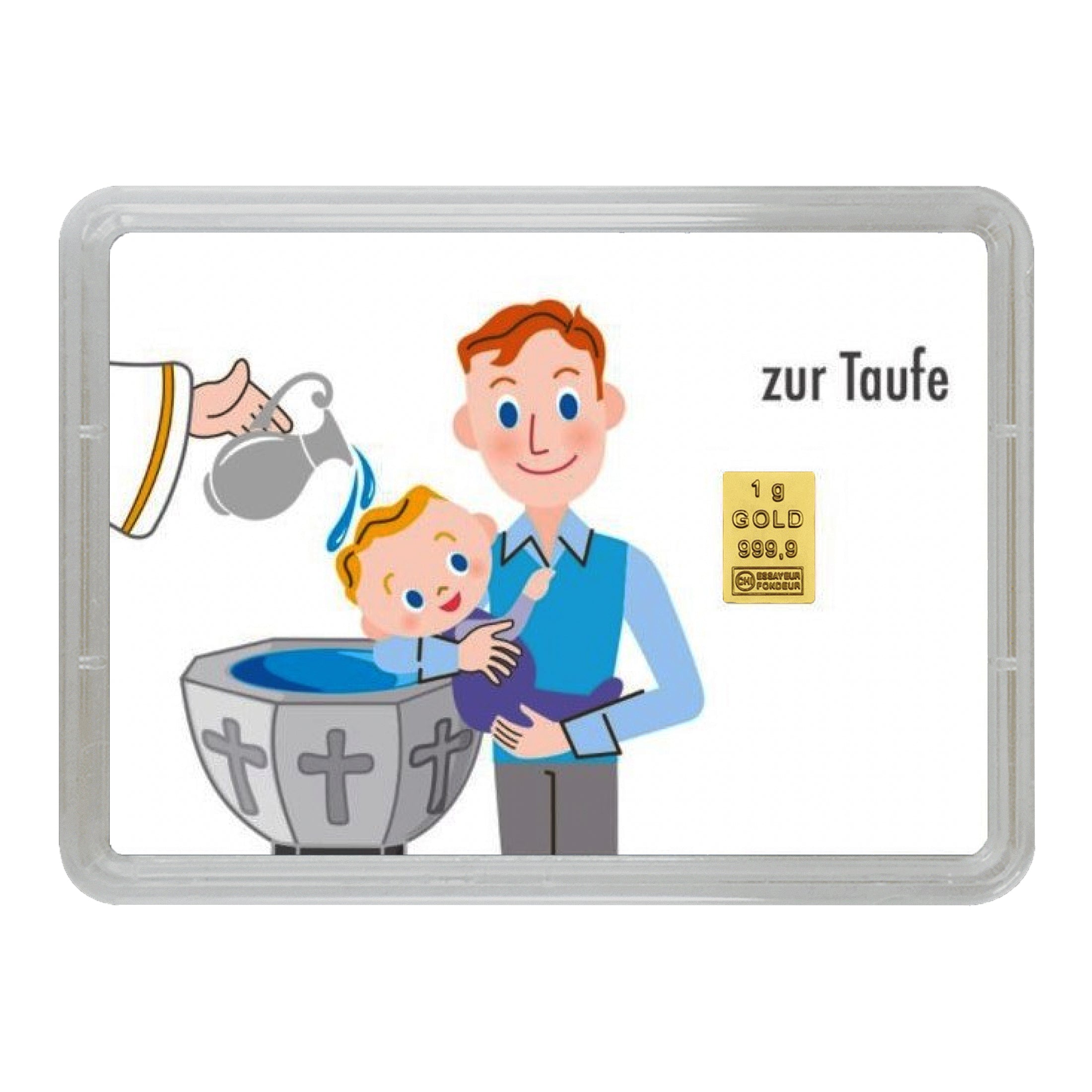 Goldbarren mit Flip-Motivbox "Alles Gute zur Taufe"