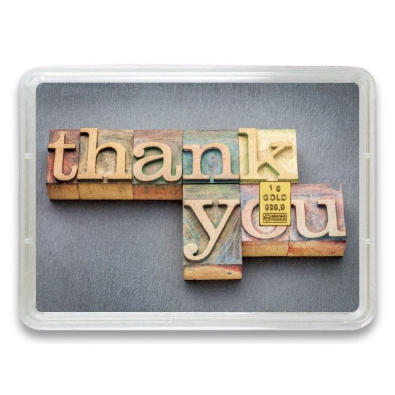 Goldbarren mit Flip-Motivbox "Vielen Dank - Thank You"