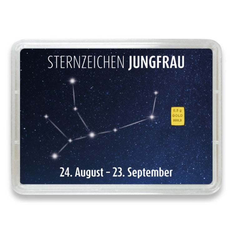 Goldbarren Flip-Motivbox Sternzeichen "Jungfrau"