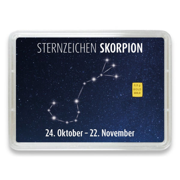 Goldbarren Flip-Motivbox Sternzeichen "Skorpion"