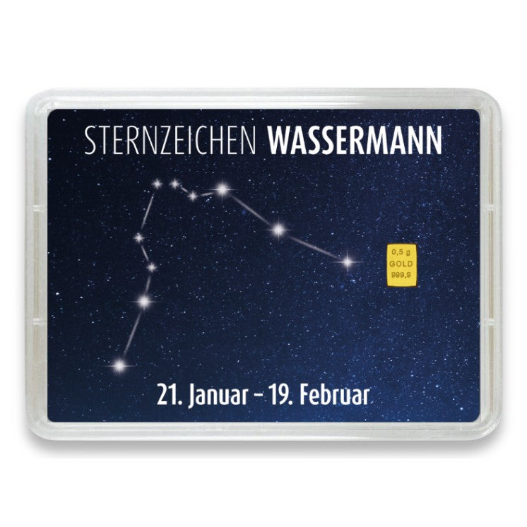 Goldbarren Flip-Motivbox Sternzeichen "Wassermann"