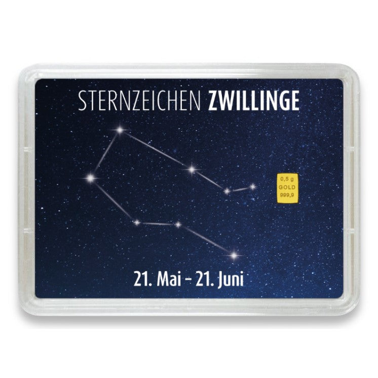 Goldbarren Flip-Motivbox Sternzeichen "Zwillinge"