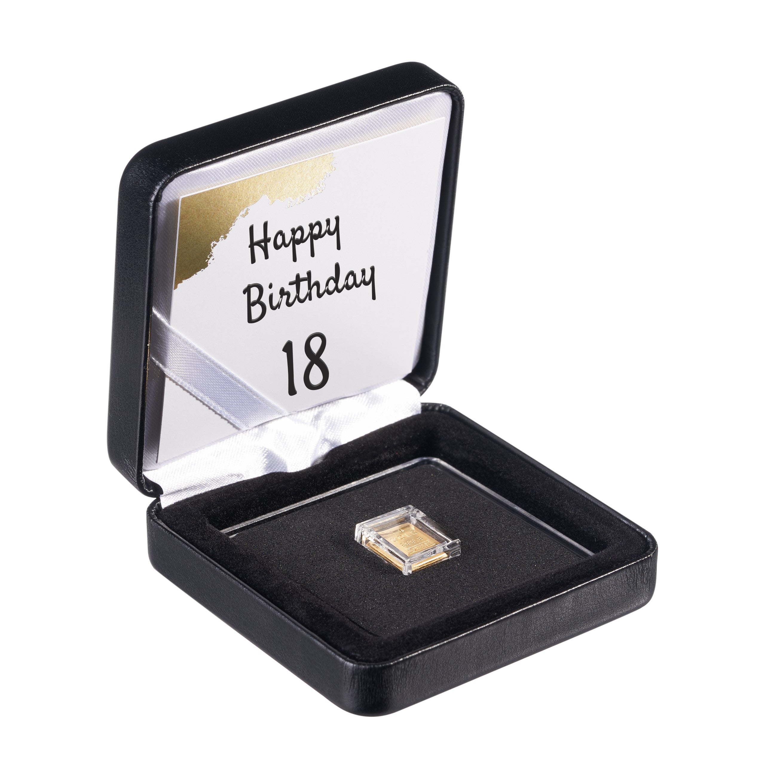 Goldbarren 1g im Etui inkl. Grußkarte "Happy Birthday" nach Wahl (schwarz)