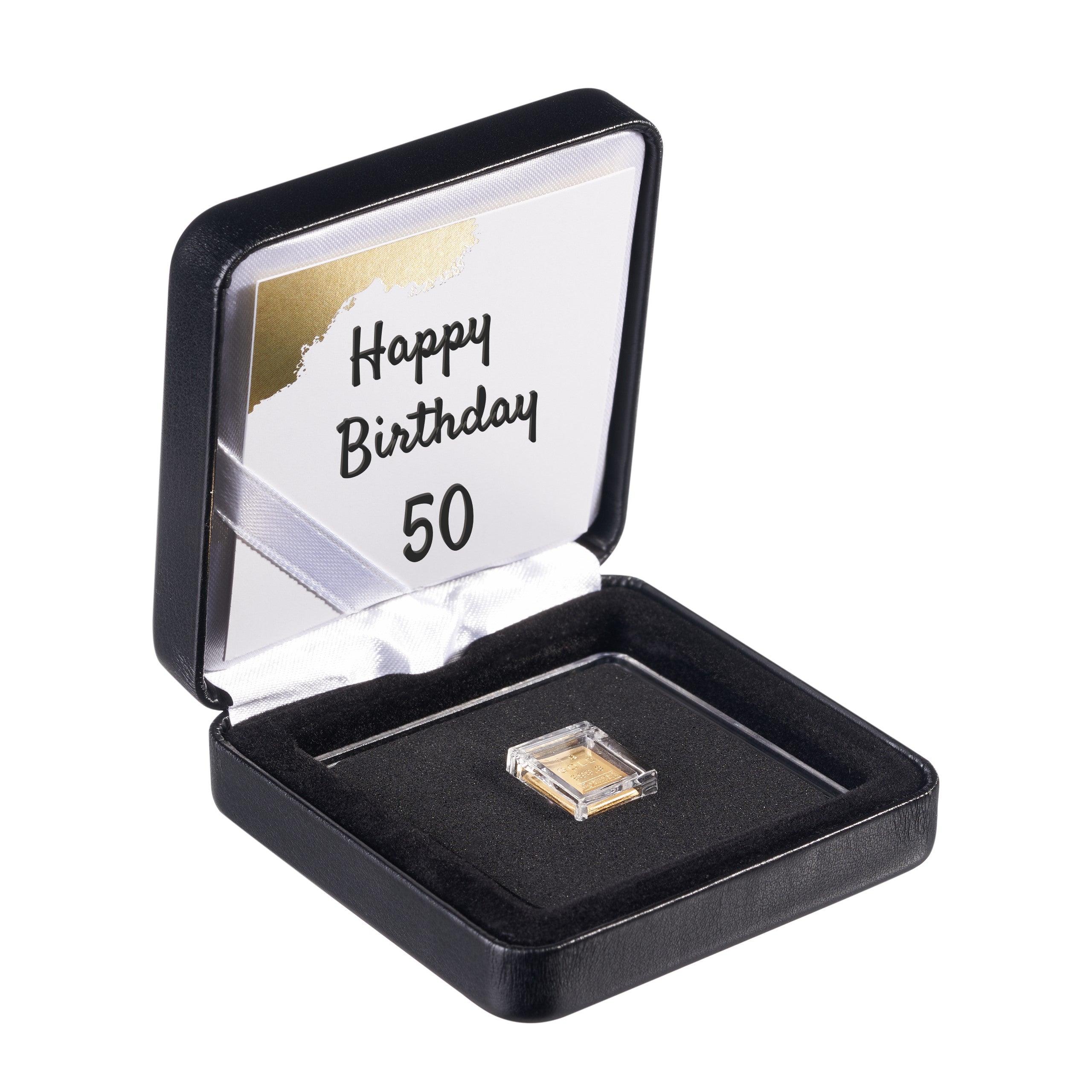 Goldbarren 1g im Etui inkl. Grußkarte "Happy Birthday" nach Wahl (schwarz)