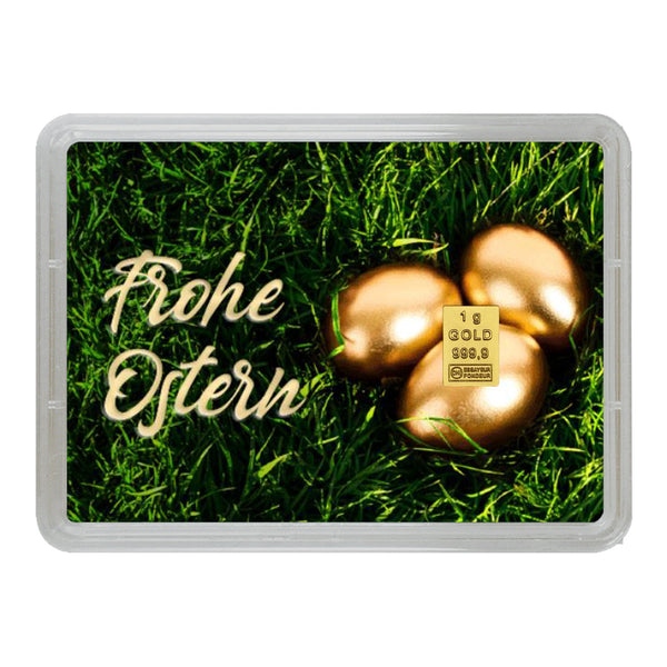 Goldbarren Flip-Motivbox "Frohe Ostern" - Hase auf Wiese
