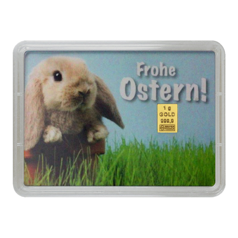 Goldbarren 1g Geschenk-Motivbox "Frohe Ostern" - Osterhase