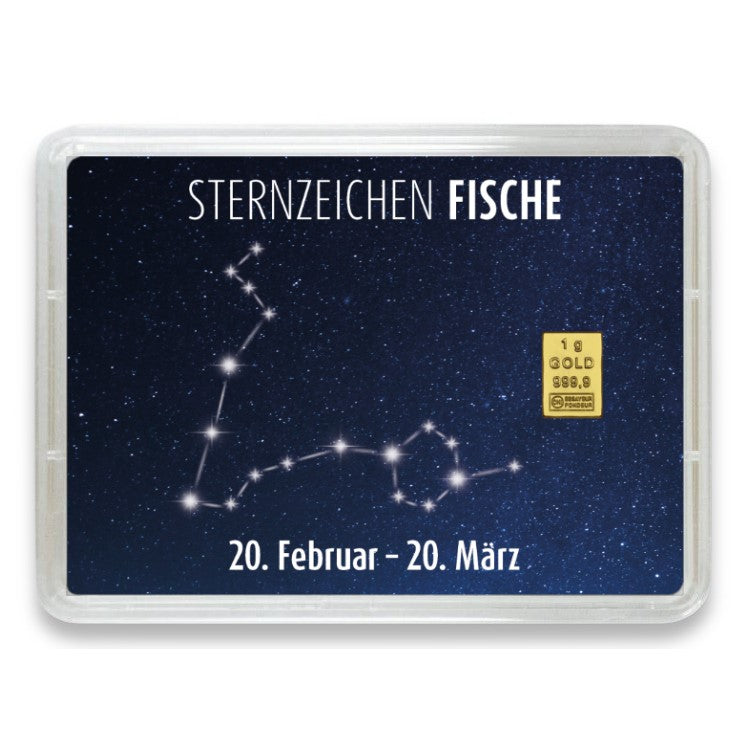 Goldbarren Flip-Motivbox Sternzeichen "Fische"