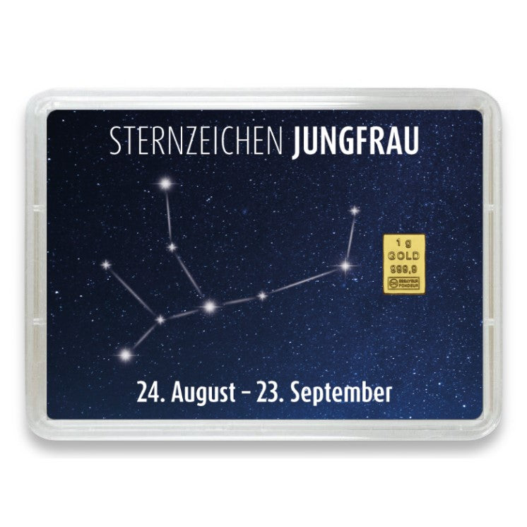 Goldbarren Flip-Motivbox Sternzeichen "Jungfrau"