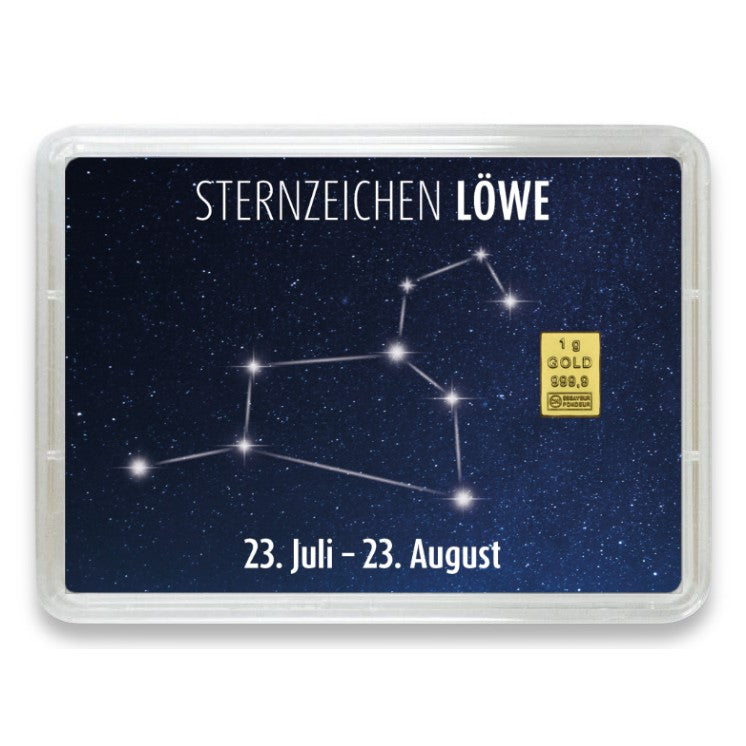 Goldbarren Flip-Motivbox Sternzeichen "Löwe"