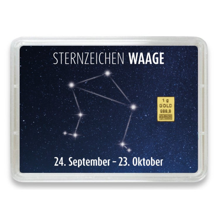 Goldbarren Flip-Motivbox Sternzeichen "Waage"