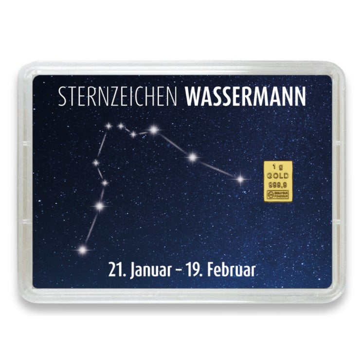 Goldbarren Flip-Motivbox Sternzeichen "Wassermann"