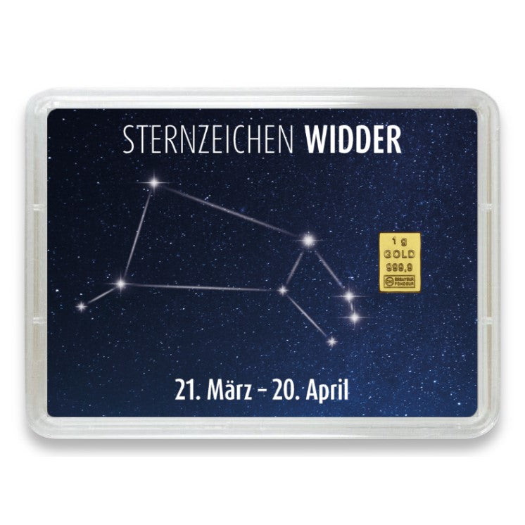 Goldbarren Flip-Motivbox Sternzeichen "Widder"
