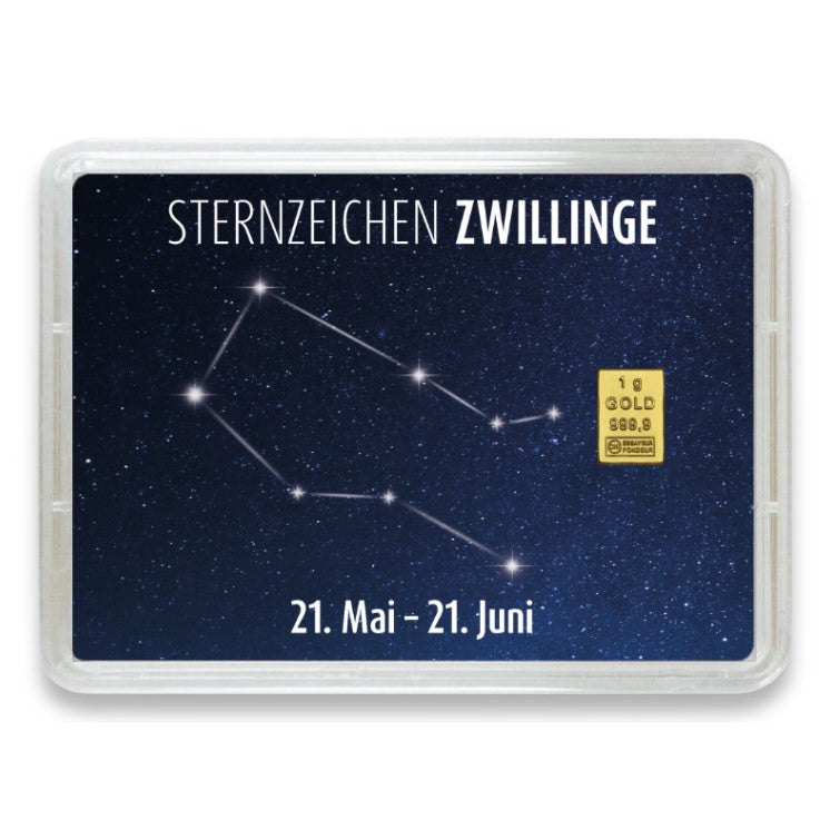 Goldbarren Flip-Motivbox Sternzeichen "Zwillinge"