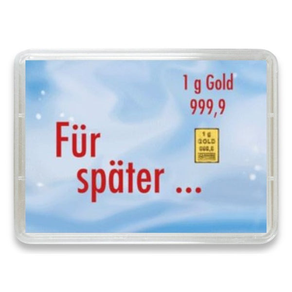 Goldbarren 1g mit Flip-Motivbox "Für später"