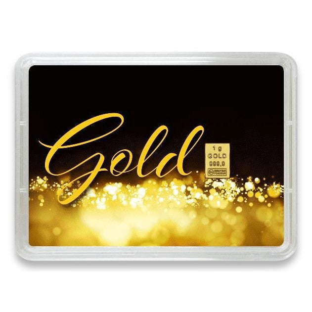 Goldbarren mit Flip-Motivbox "Gold statt Geld"